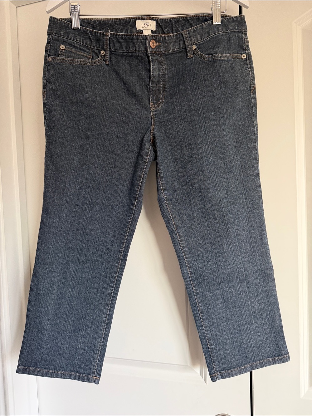 LOFT Straight Leg Capris in Dark Blue Denim